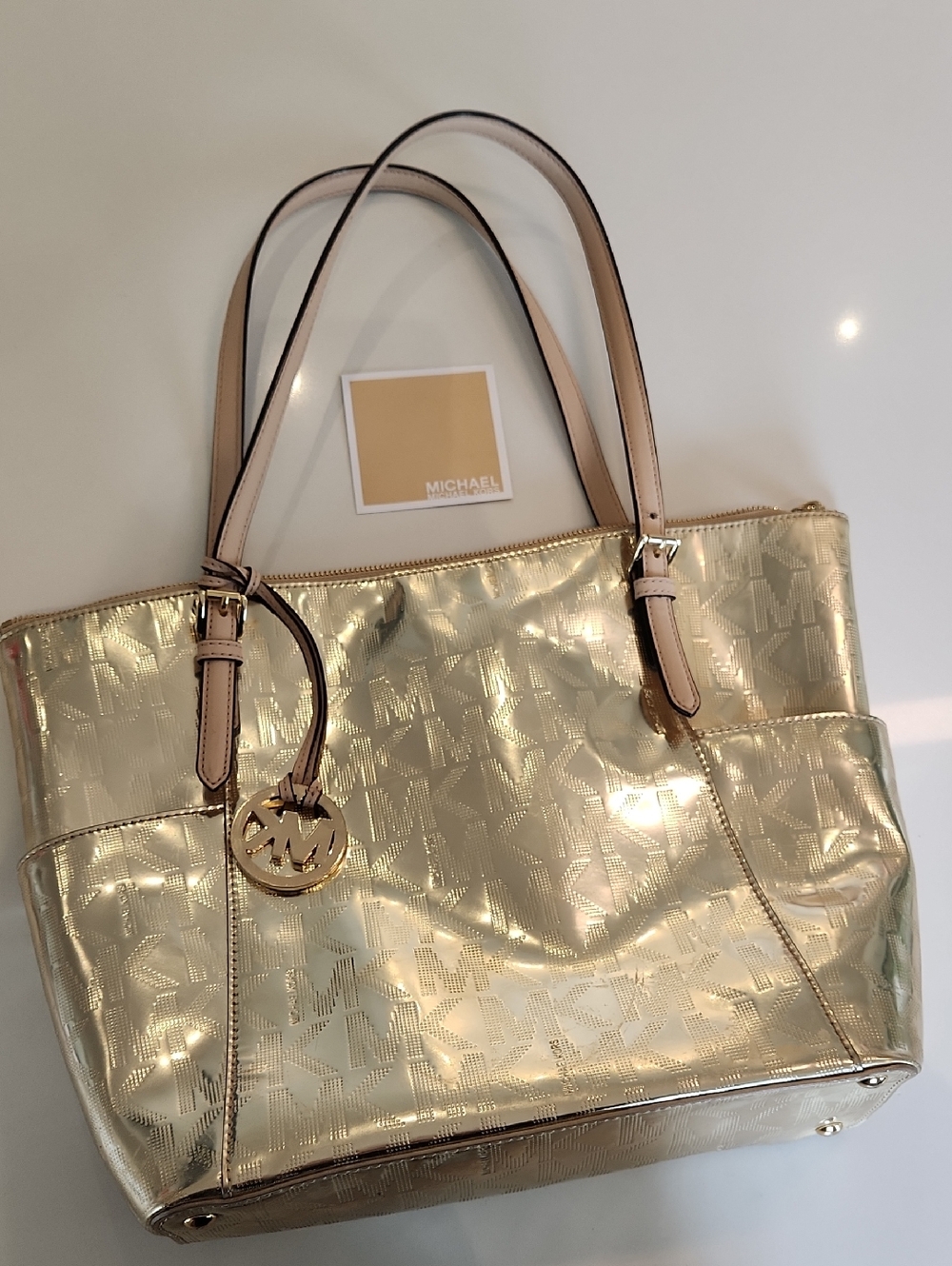 Michael Kors Metallic Gold Tote with MK Charm